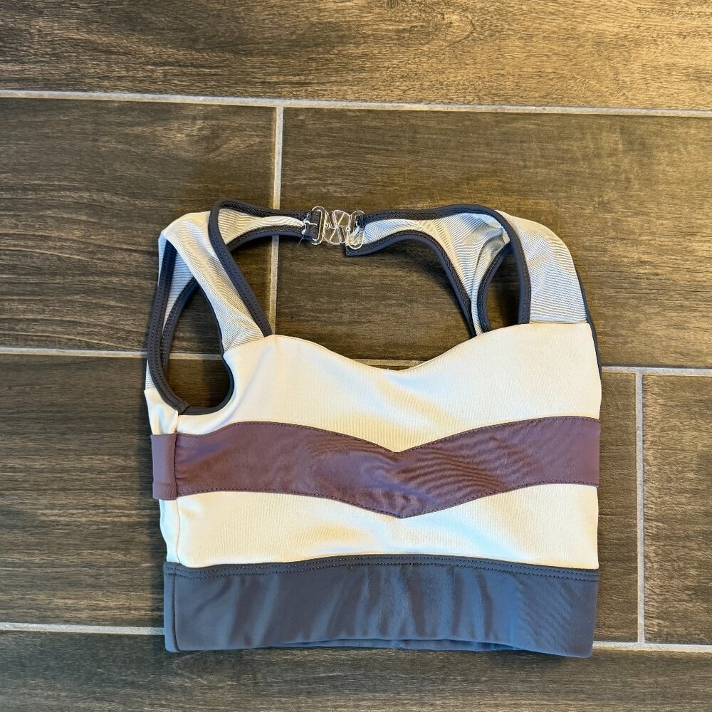 Tiger Friday Sport Bra Dance Top - Gray, White, Purple - Child Large